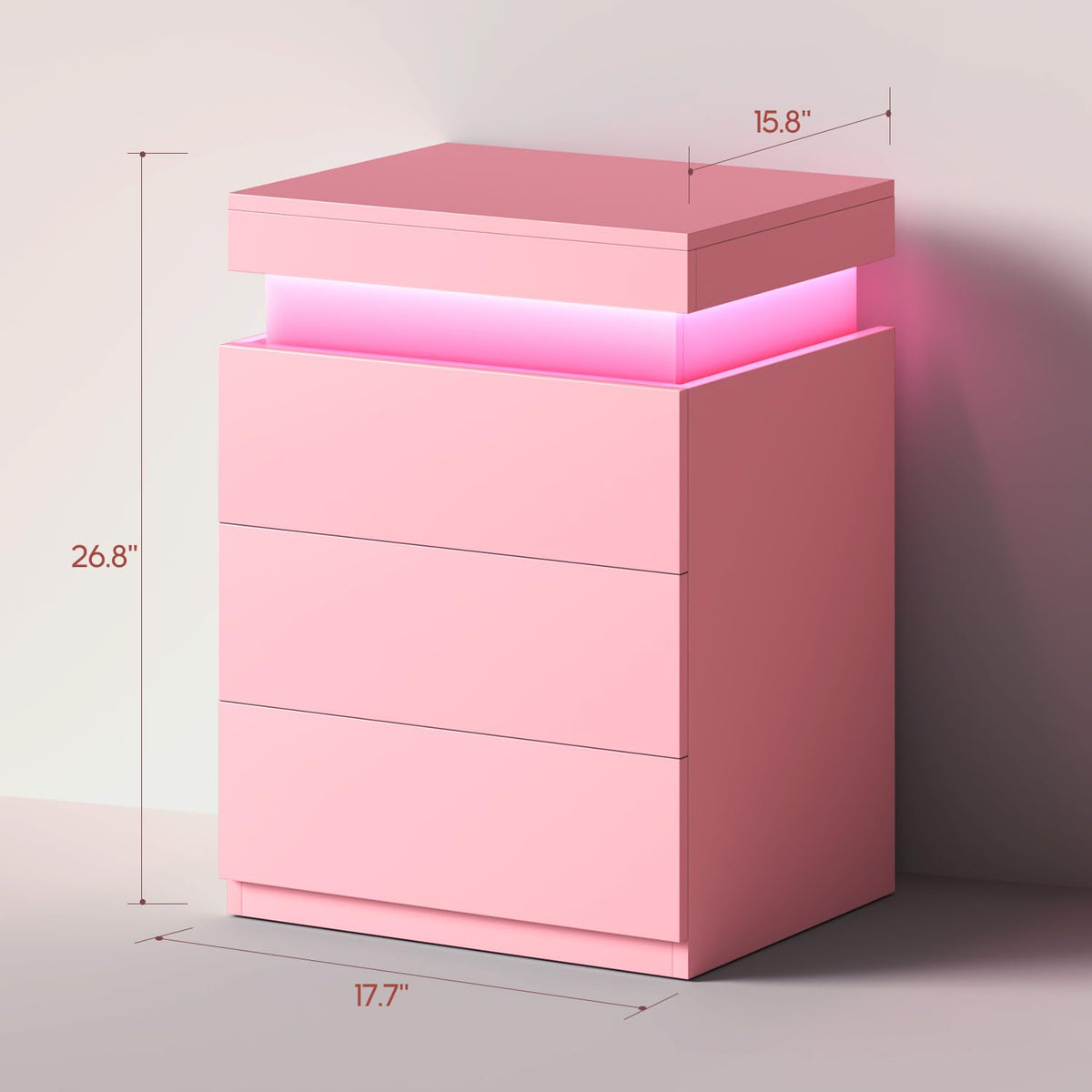 Pink Nightstand with Charging Station and LED Lights K754