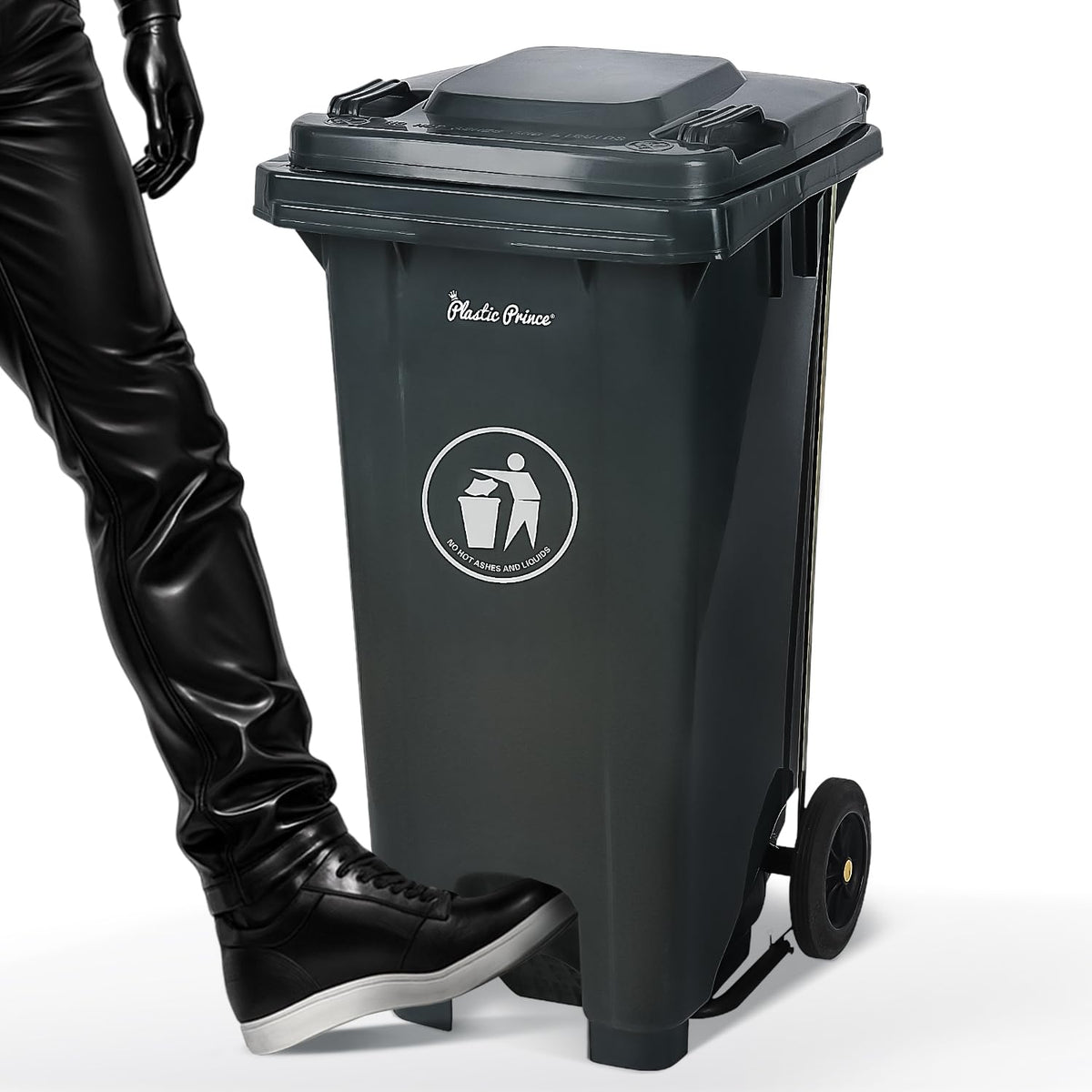 32 Gallon Plastic Trash Can with Wheels and Lid G489