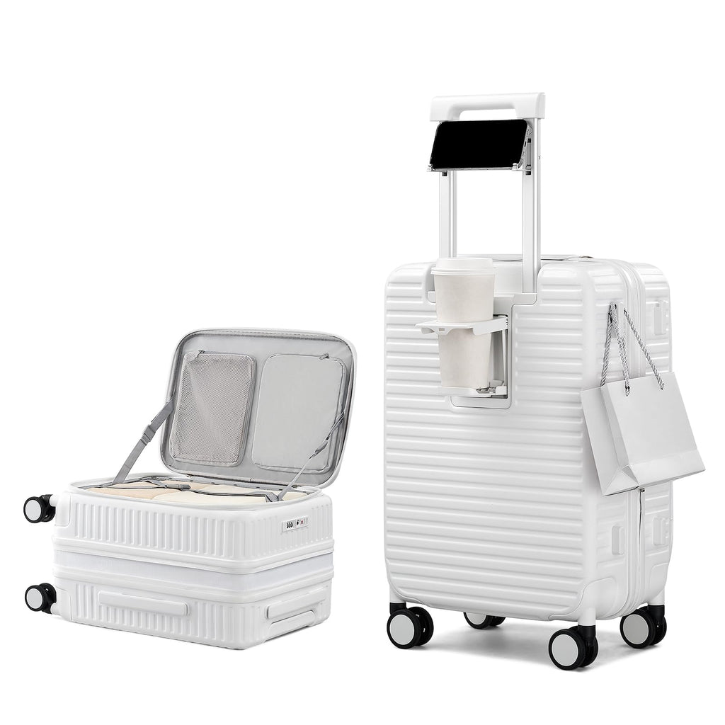 20 Inch White Hard Shell Carry on Luggage with Wheels F4744