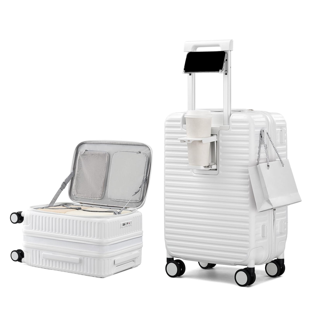 20 Inch White Hard Shell Carry on Luggage with Wheels F4744