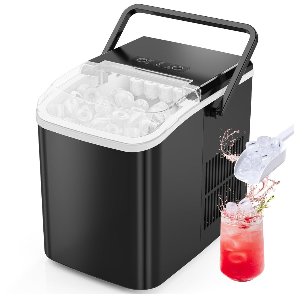 Portable Countertop Ice Maker with Scoop and Basket, 26.5lbs, Coal Black I9168