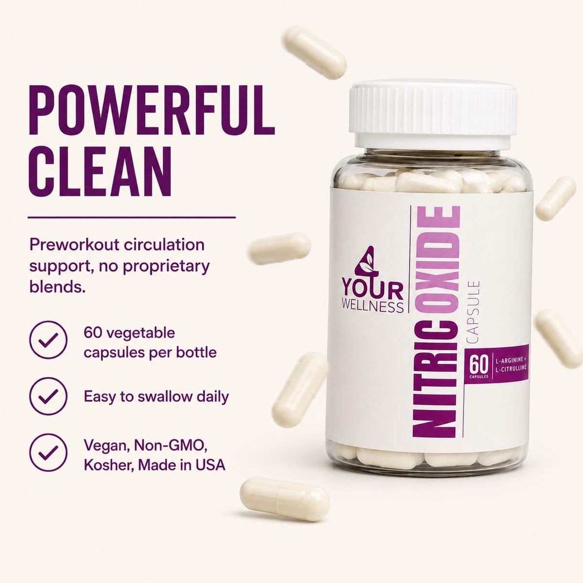 Nitric Oxide Capsules L Arginine L Citrulline 60 Count W660