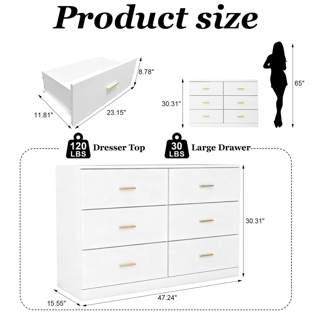 White 6 Drawer Dresser W206944