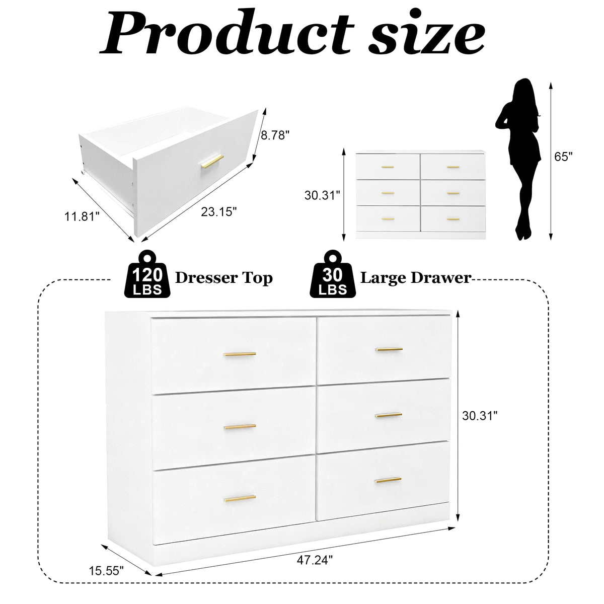 White 6 Drawer Dresser W206944