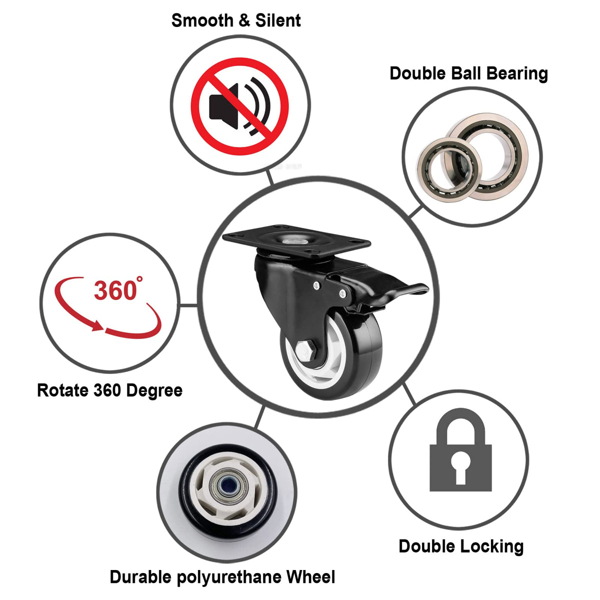 3 Inch Swivel Casters Set of 4 with Brake K49176