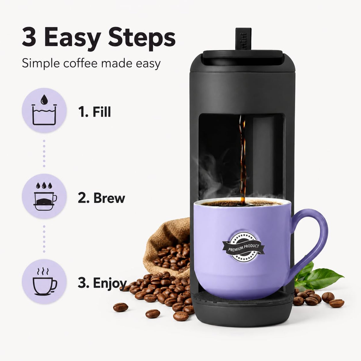 Single Serve K Cup Coffee Maker 12 oz Matte Black Q1438