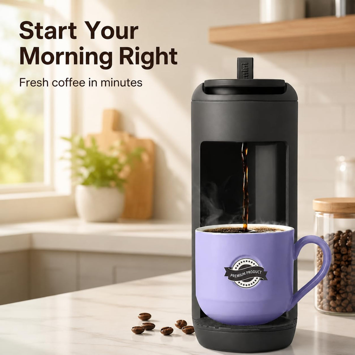 Single Serve K Cup Coffee Maker 12 oz Matte Black Q1438