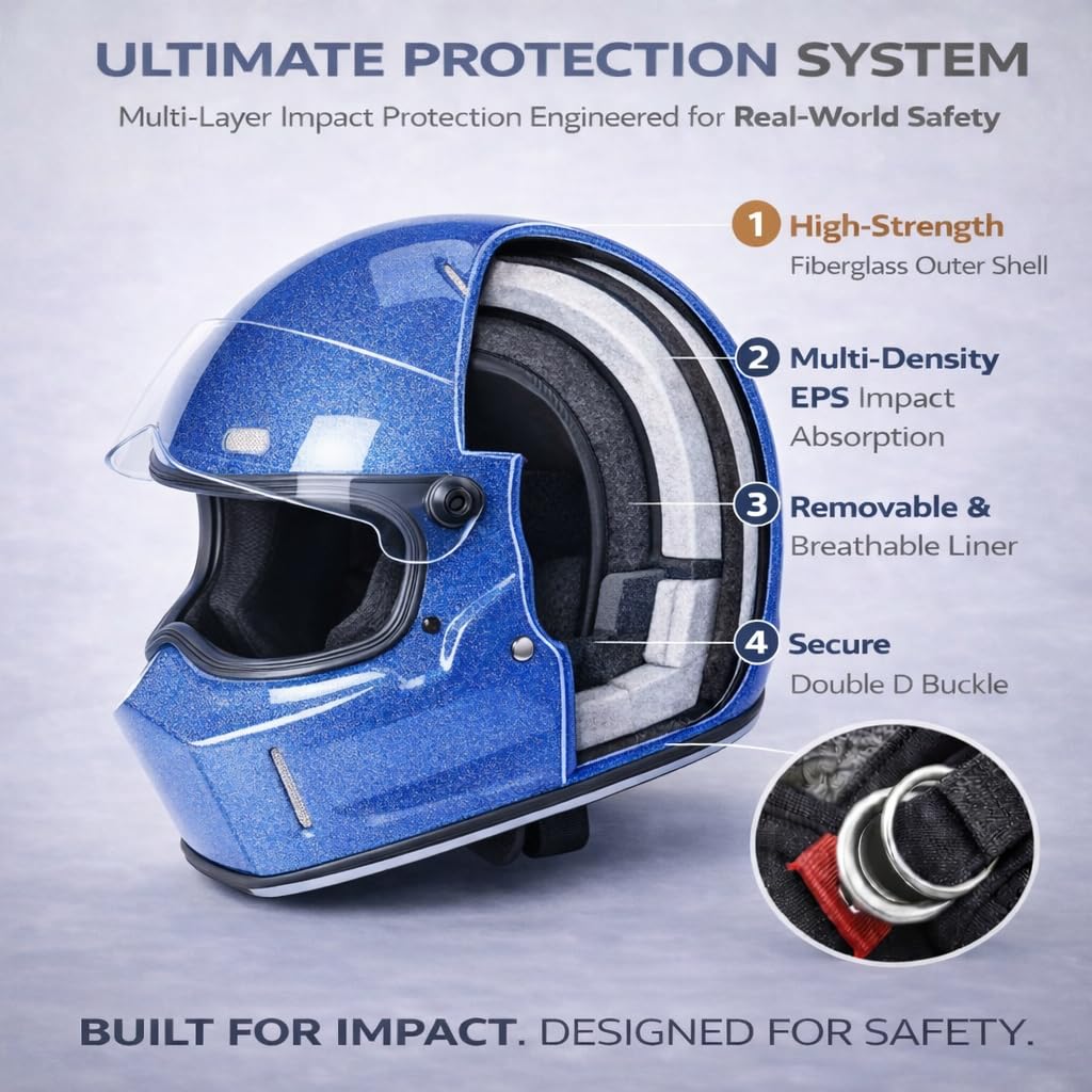 DOT Approved Fiberglass Full Face Motorcycle Helmet with Clear Visor D9134