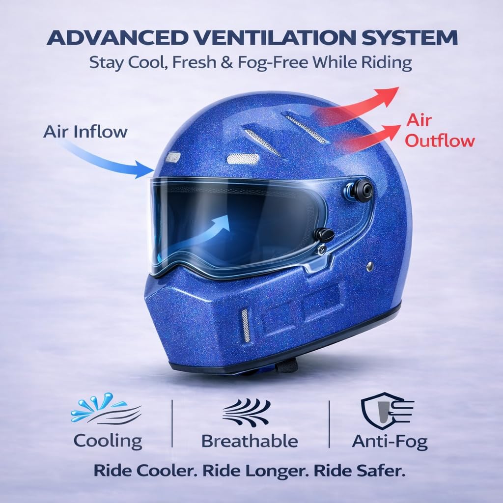 DOT Approved Fiberglass Full Face Motorcycle Helmet with Clear Visor D9134