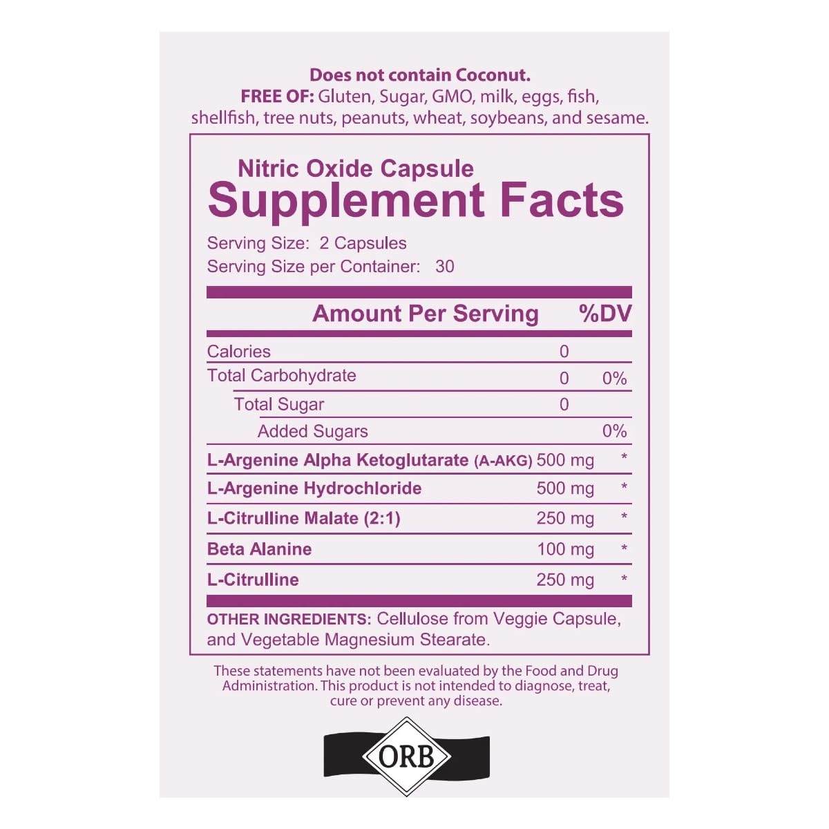 Nitric Oxide Capsules L Arginine L Citrulline 60 Count W660