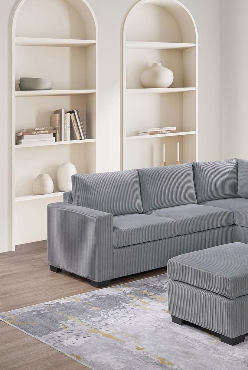Light Gray 4pc Corduroy Sectional Sofa Set G3401