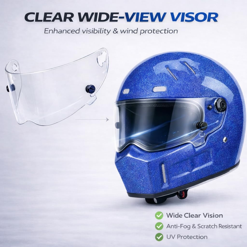 DOT Approved Fiberglass Full Face Motorcycle Helmet with Clear Visor D9134