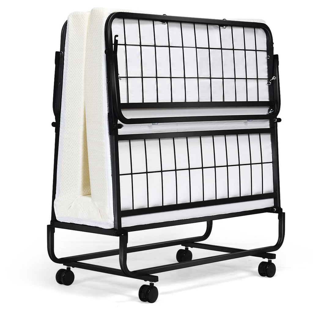 Folding Bed with Mattress Twin Size Metal Frame Memory Foam Z627473