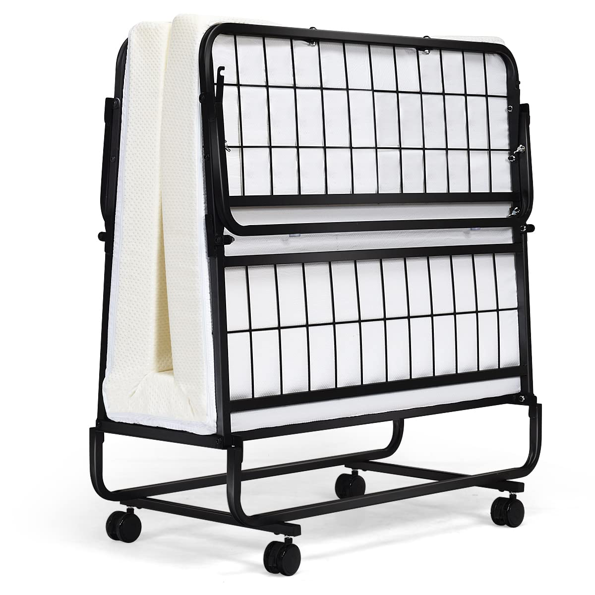 Folding Bed with Mattress Twin Size Metal Frame Memory Foam Z627473