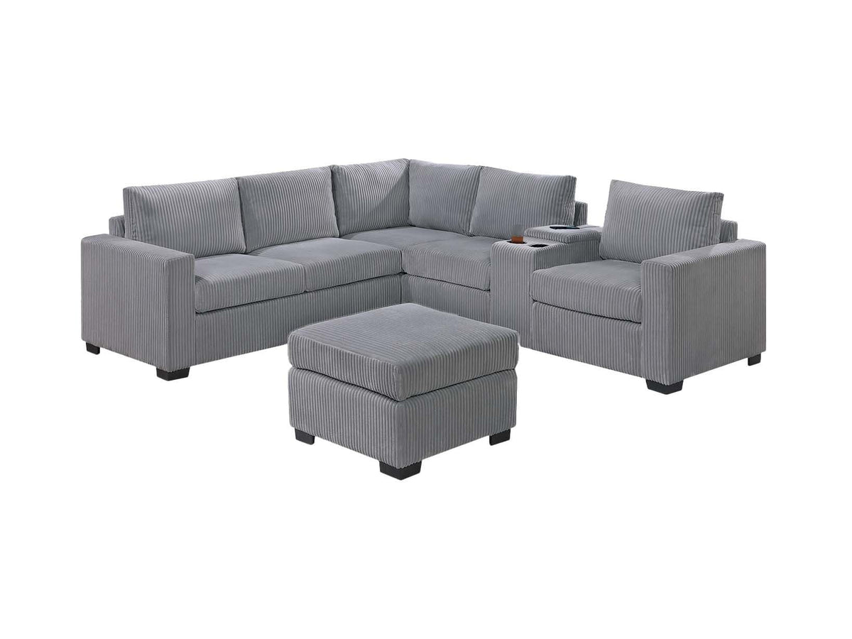Light Gray 4pc Corduroy Sectional Sofa Set G3401