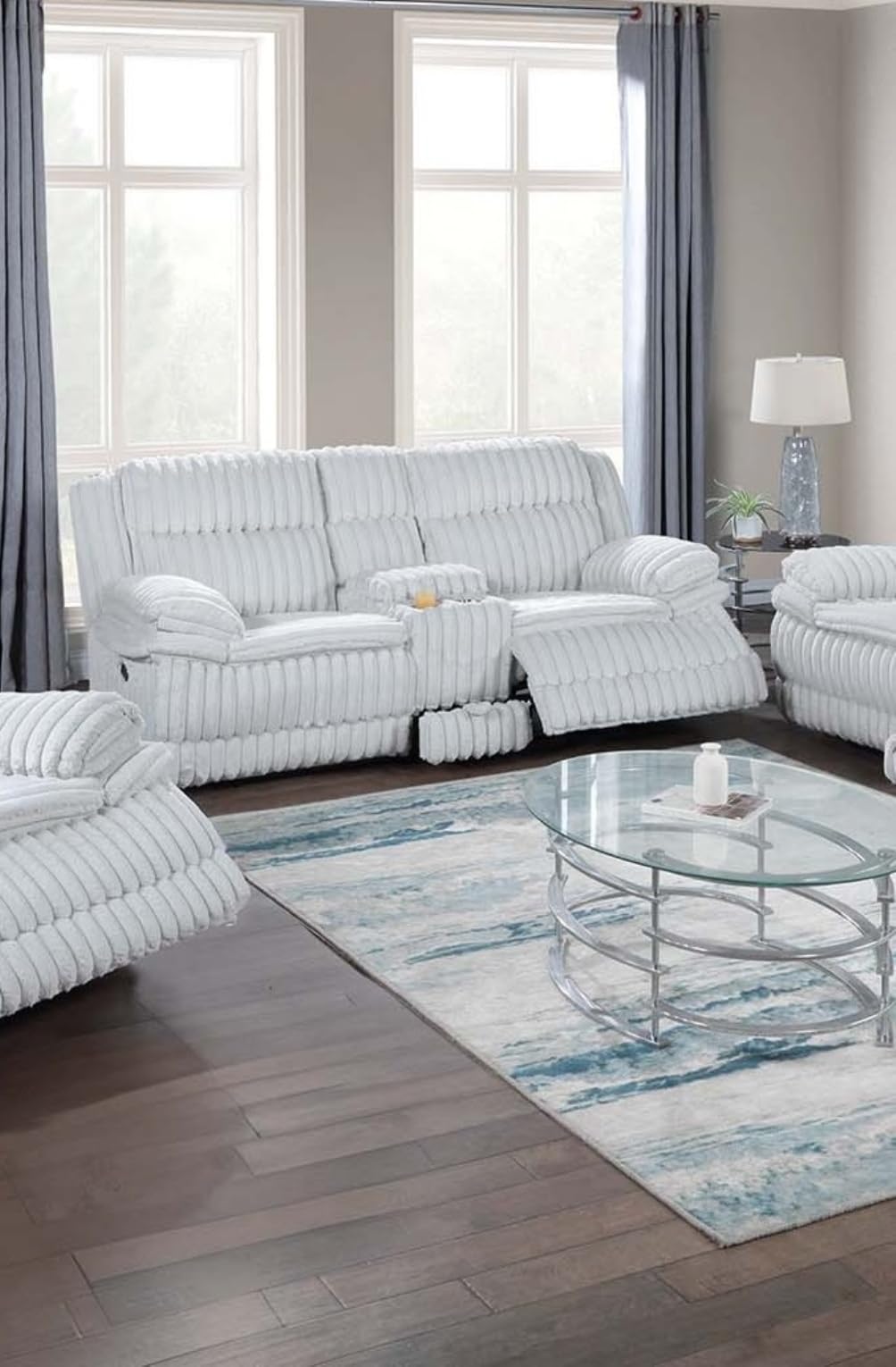 Light Gray Corduroy Manual Motion Loveseat N98502