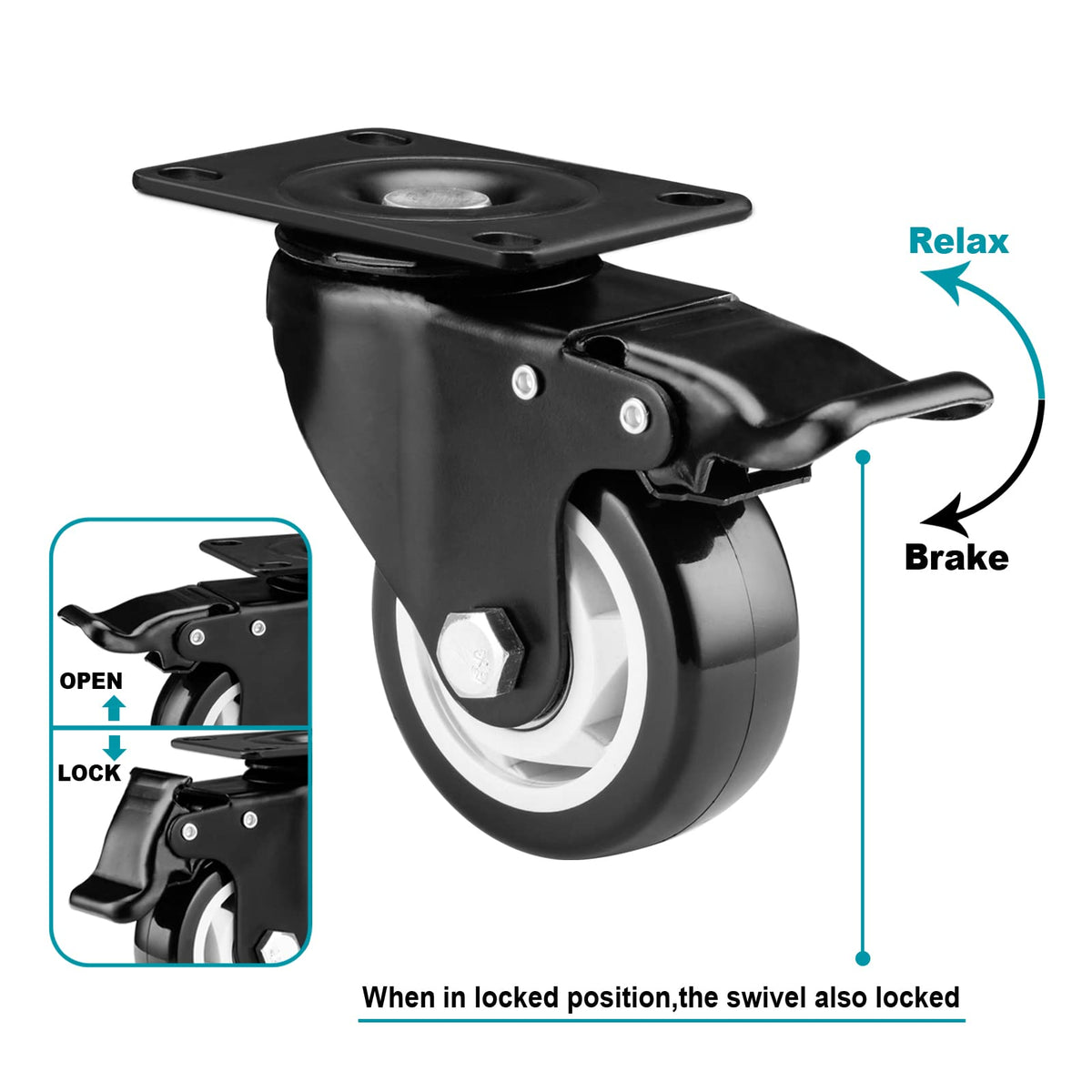 3 Inch Swivel Casters Set of 4 with Brake K49176