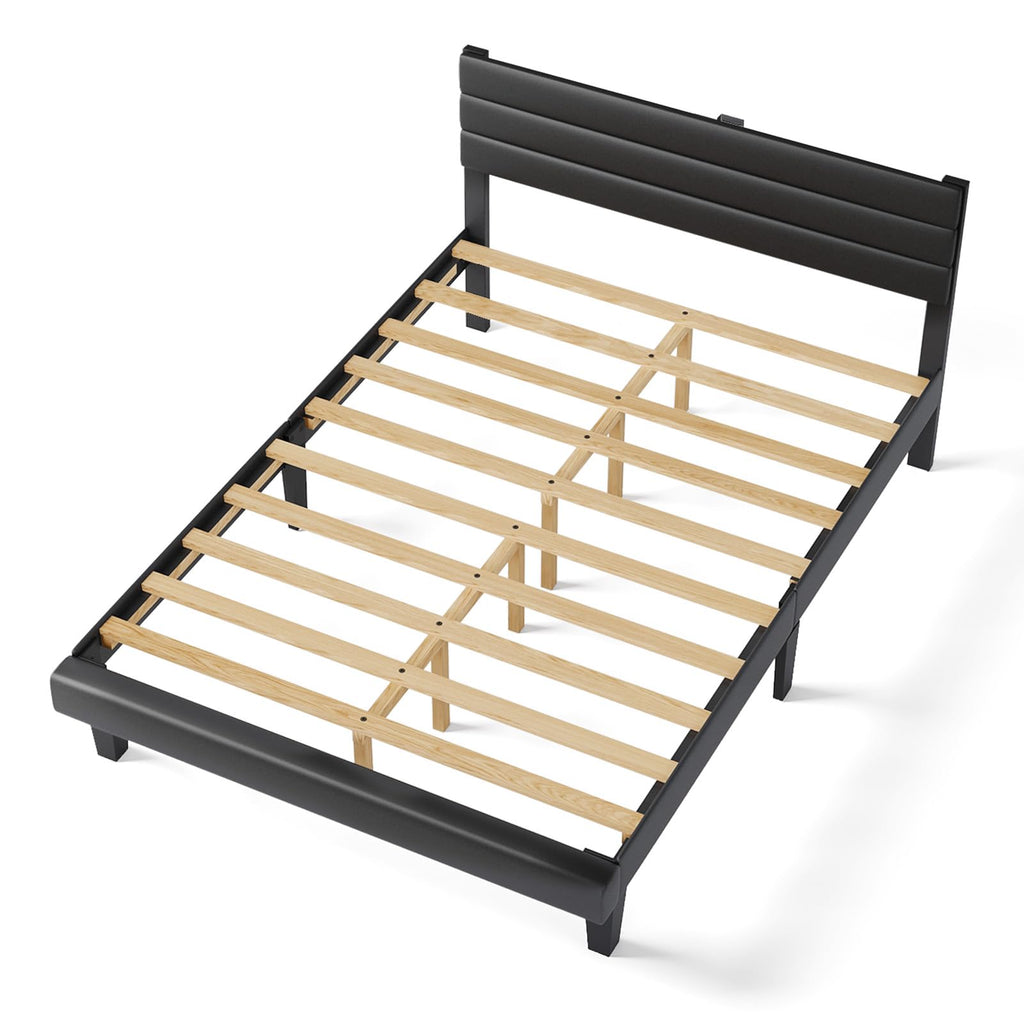 Full Faux Leather Upholstered Platform Bed Frame with Adjustable Headboard L45377