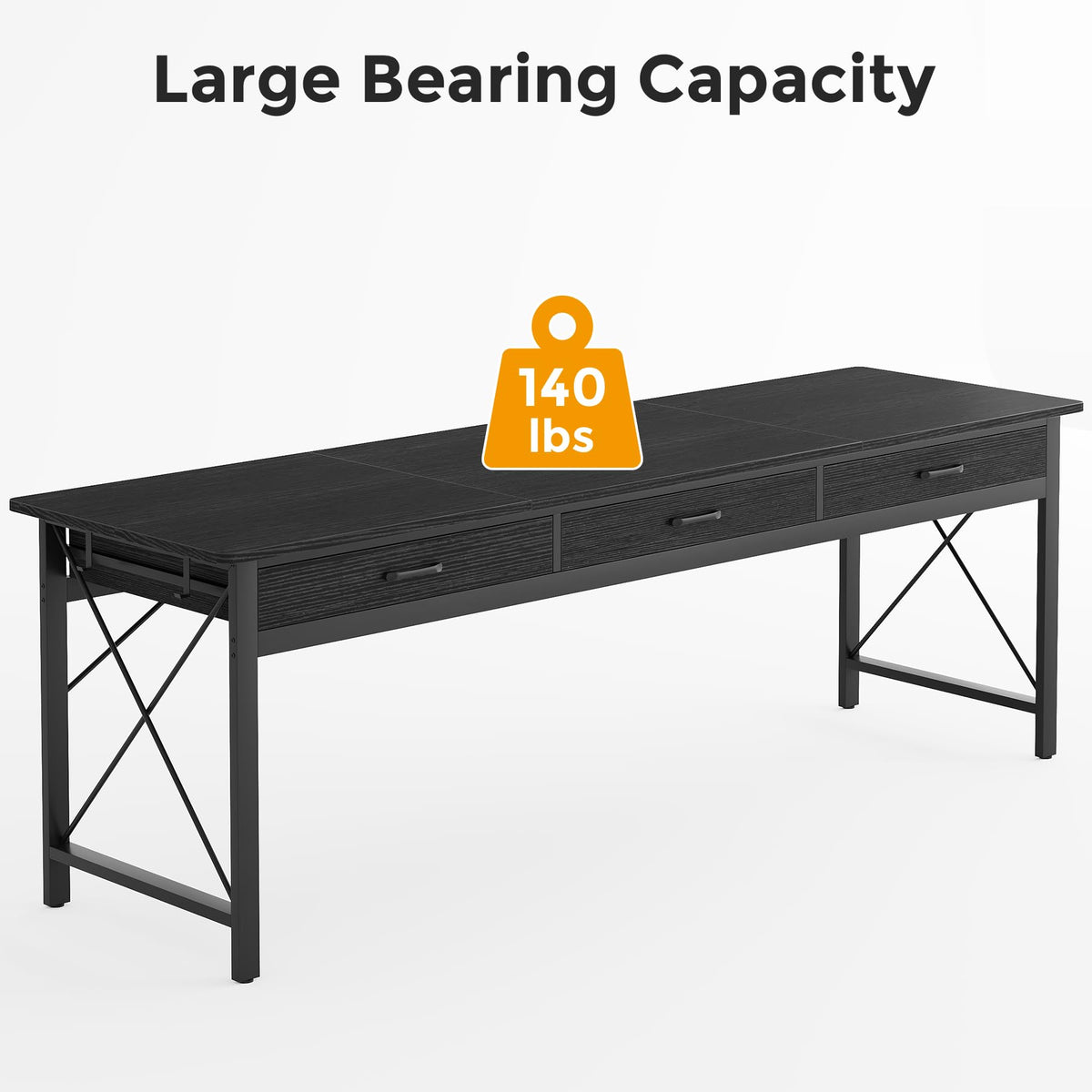 78.7 inch Black Computer Desk with 3 Drawers M6577