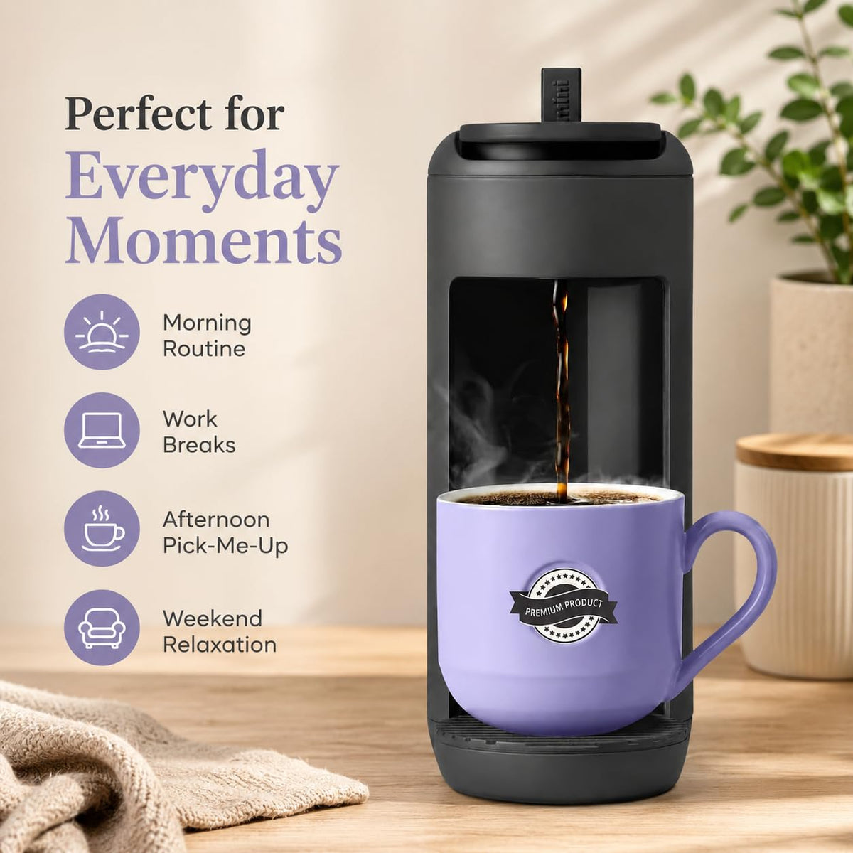 Single Serve K Cup Coffee Maker 12 oz Matte Black Q1438
