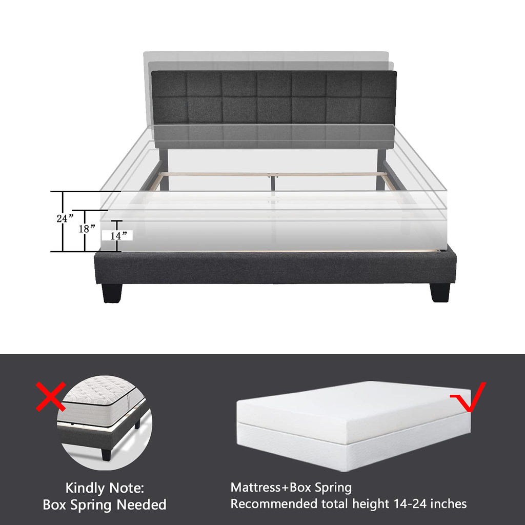 Queen Size Panel Bed Frame Dark Grey U494