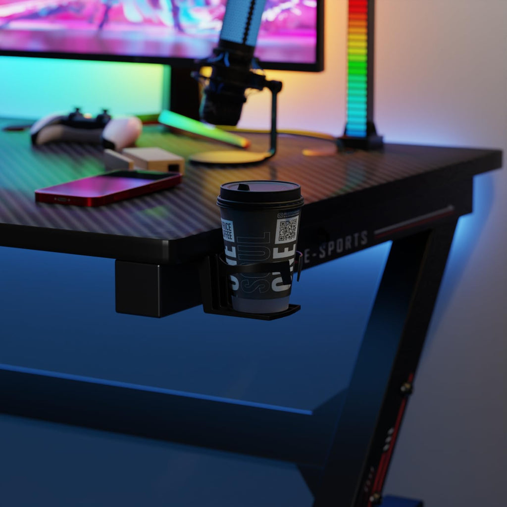 47" Black & Red Carbon Fiber Textured Gaming Desk with Cup Holder Z382005