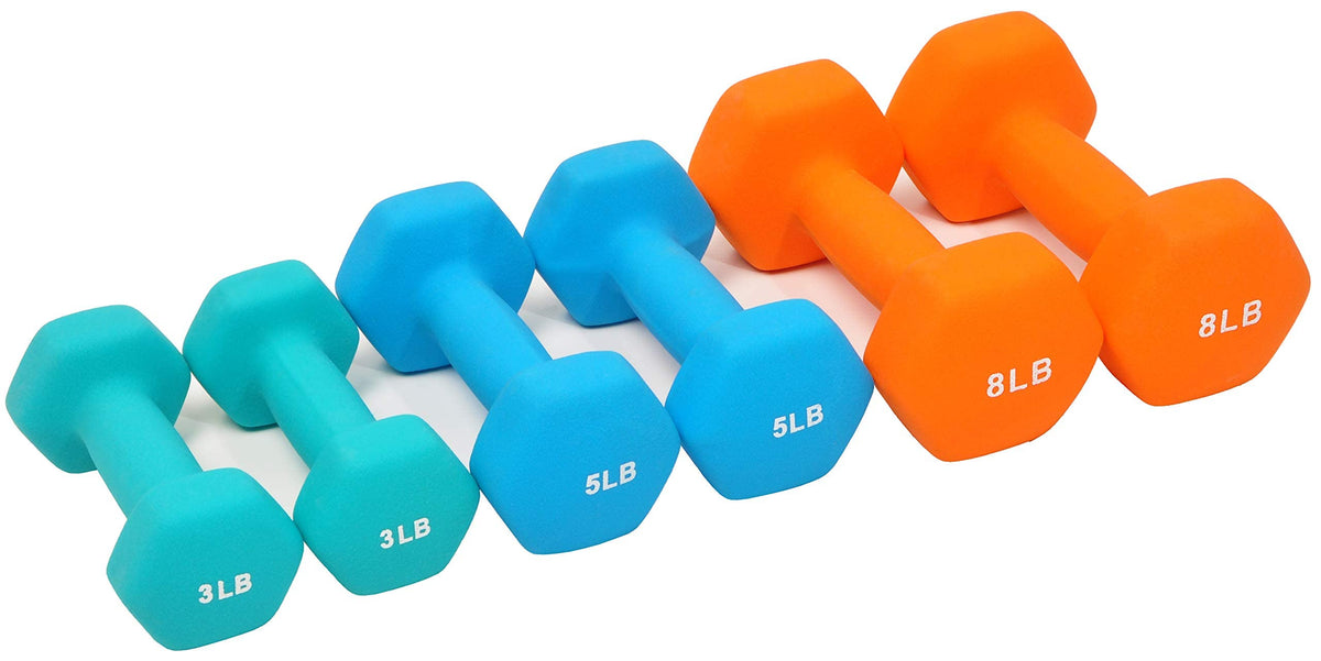 Colored Neoprene Coated Dumbbell Set with Stand, Set of 6 S63845