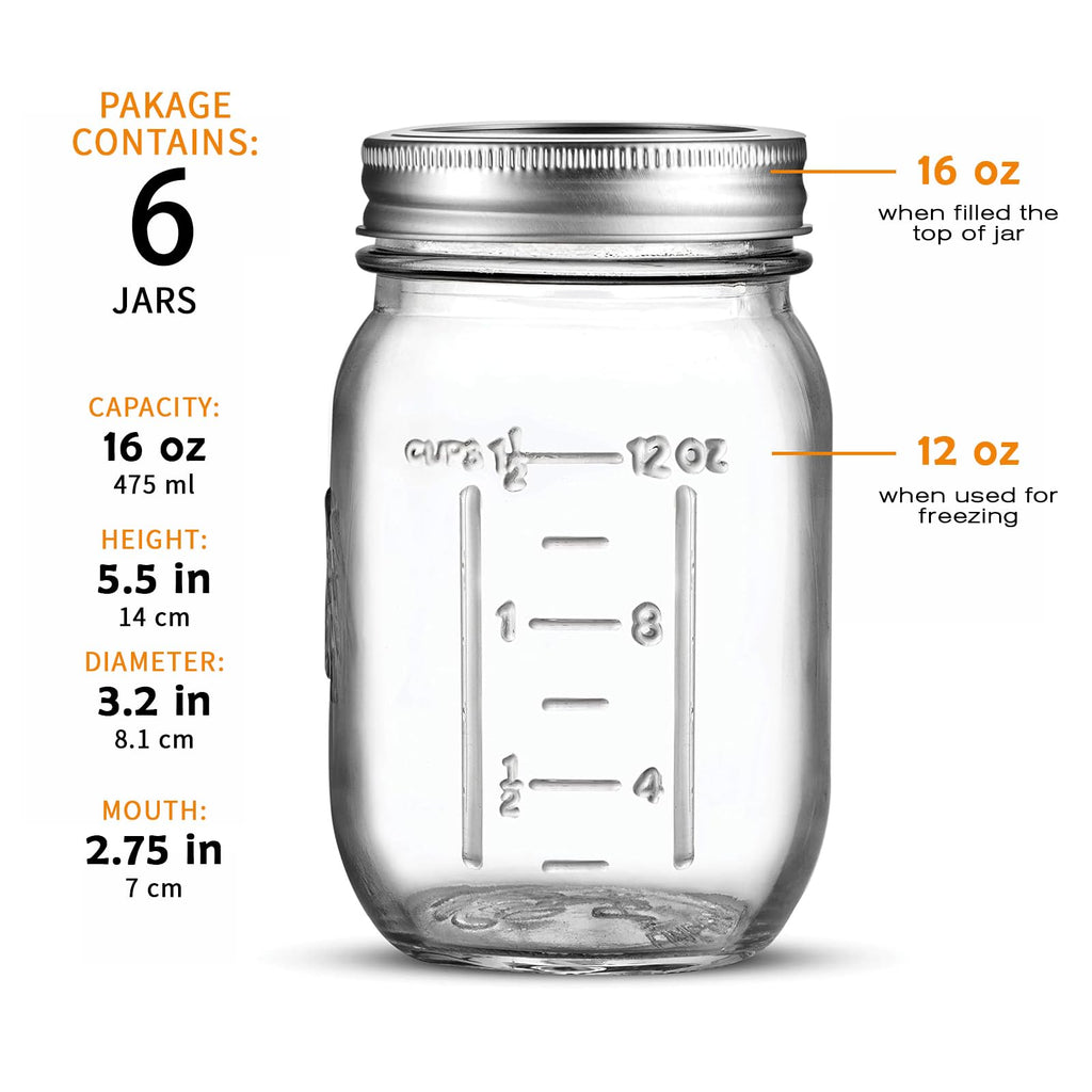 16 Oz 6 Pack Regular Mouth Mason Jars P300606