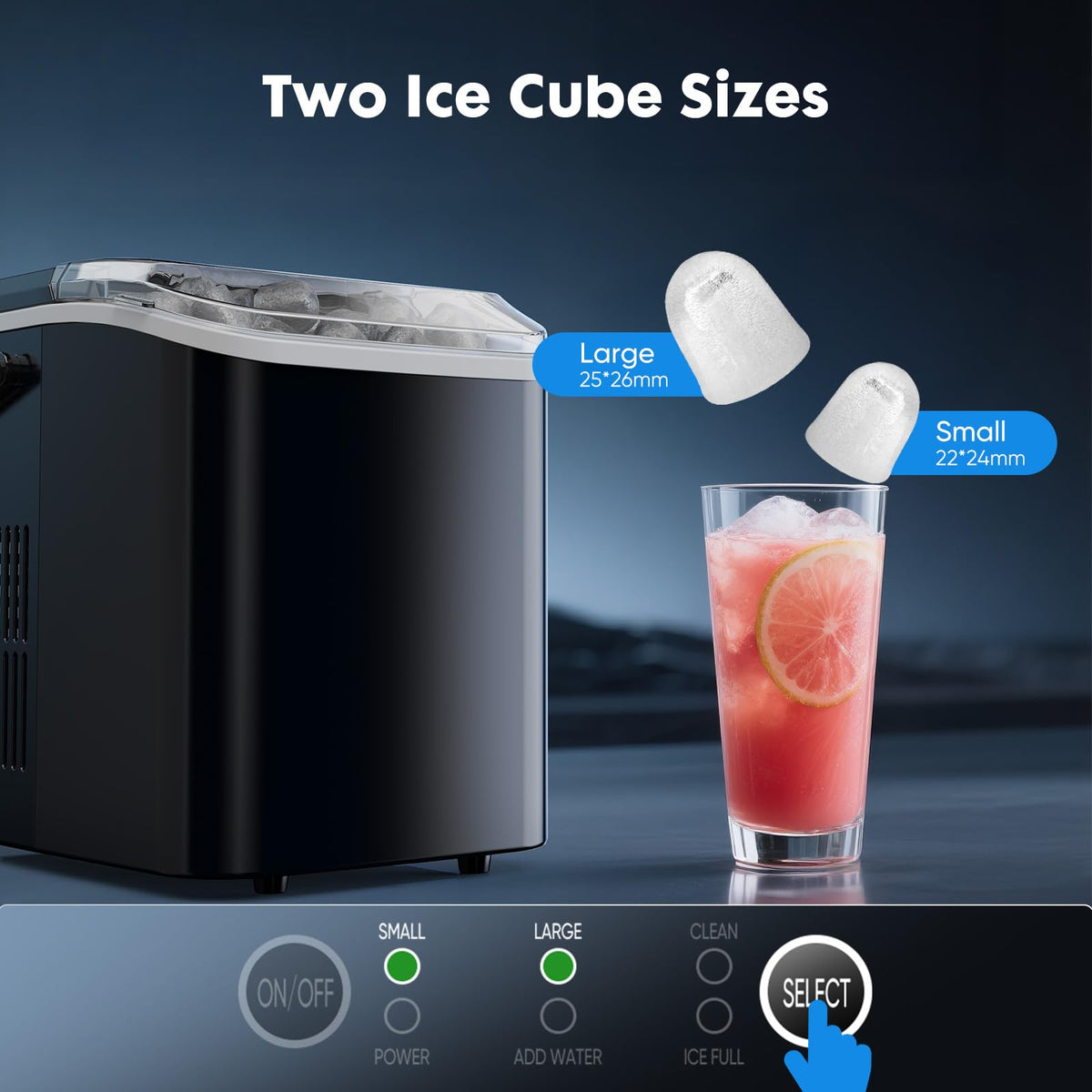 Portable Countertop Ice Maker with Scoop and Basket, 26.5lbs, Coal Black I9168