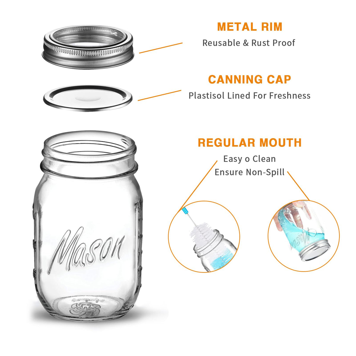 16 Oz 6 Pack Regular Mouth Mason Jars P300606