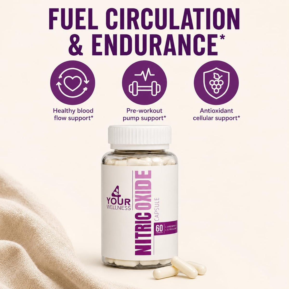 Nitric Oxide Capsules L Arginine L Citrulline 60 Count W660
