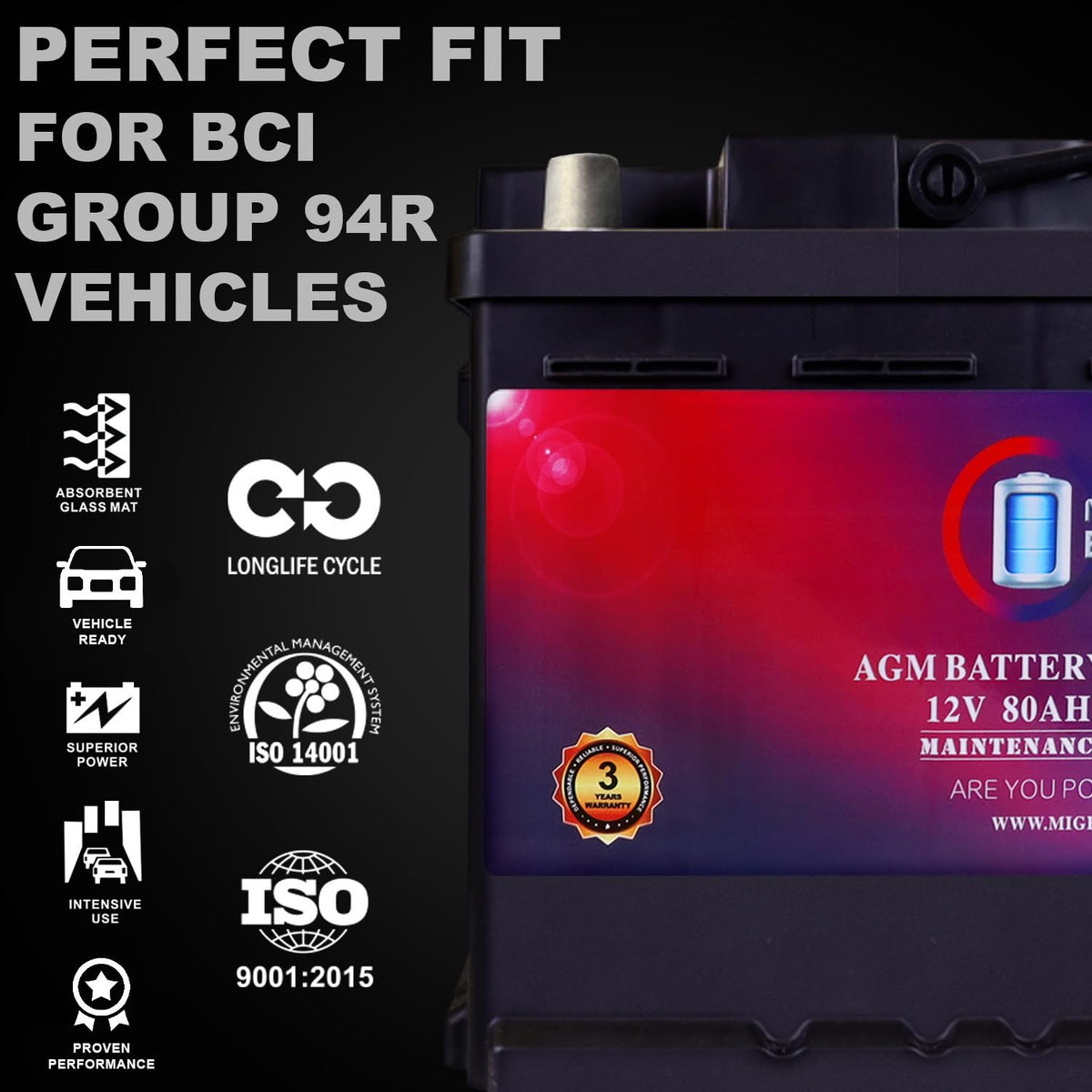 12V 80AH 850 CCA Replacement Battery B1566