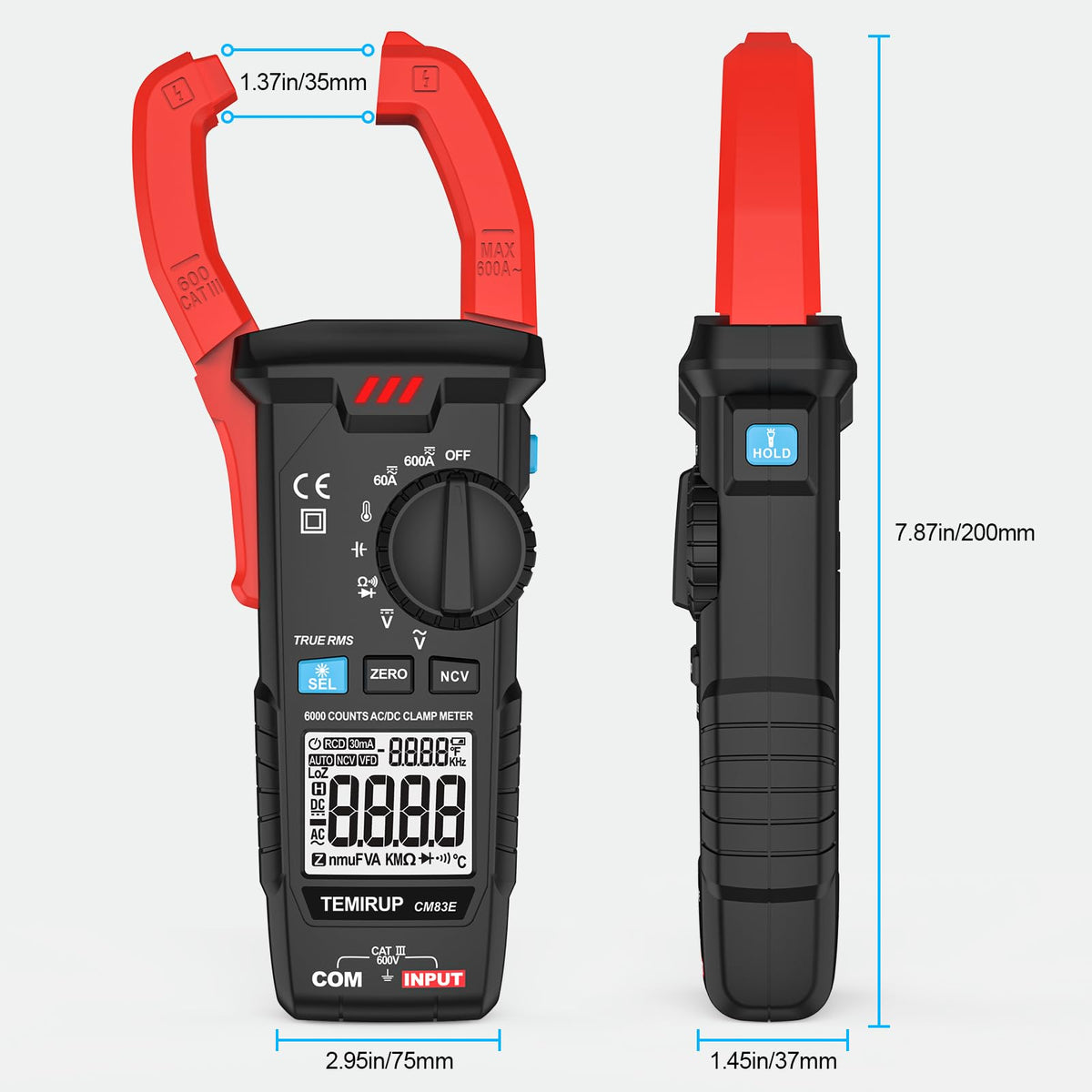 6000 Counts 600A TRMS Digital Clamp Meter A620