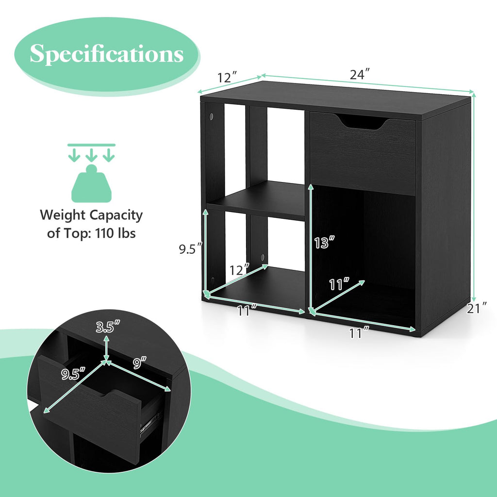 3 Cube Black Bookcase with Drawer U860562
