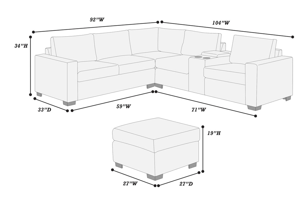 Light Gray 4pc Corduroy Sectional Sofa Set G3401