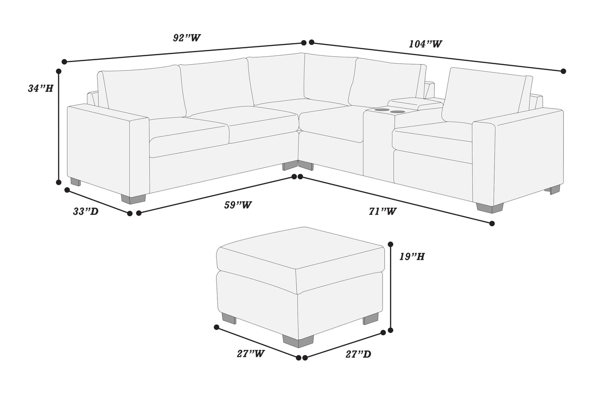 Light Gray 4pc Corduroy Sectional Sofa Set G3401
