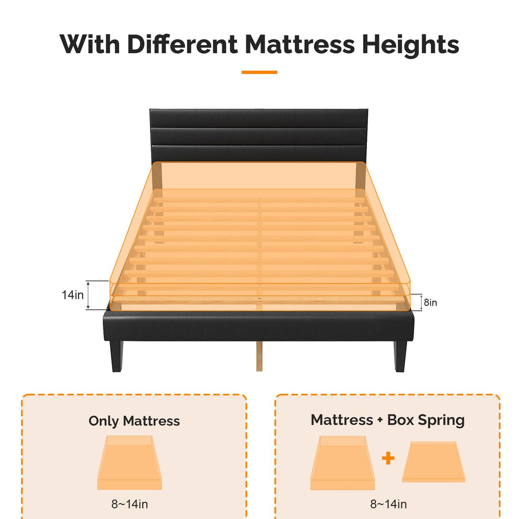 Full Faux Leather Upholstered Platform Bed Frame with Adjustable Headboard L45377