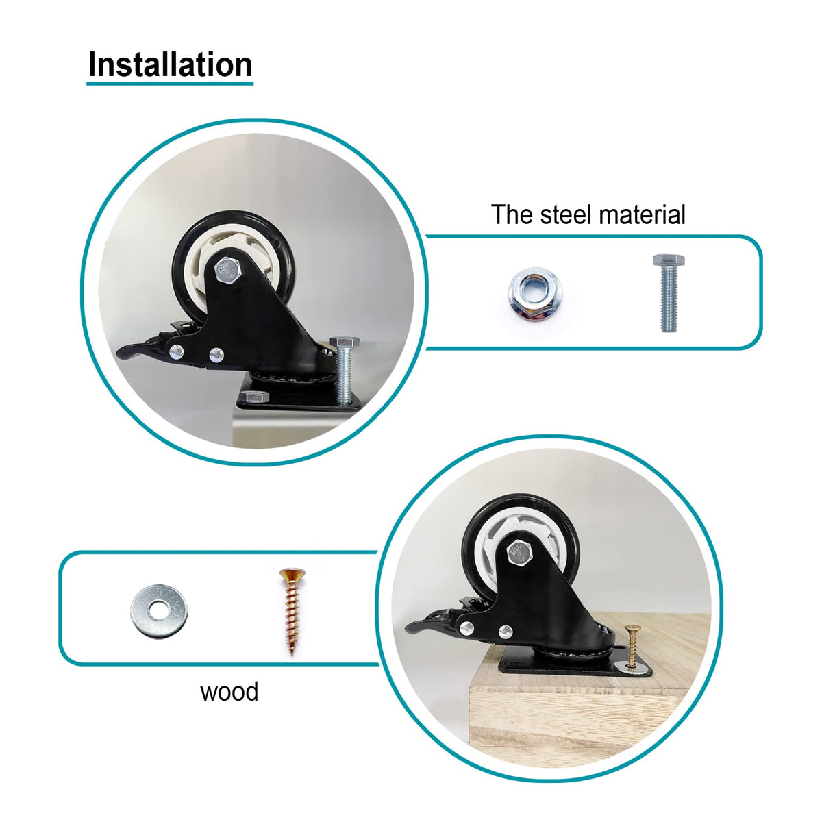 3 Inch Swivel Casters Set of 4 with Brake K49176