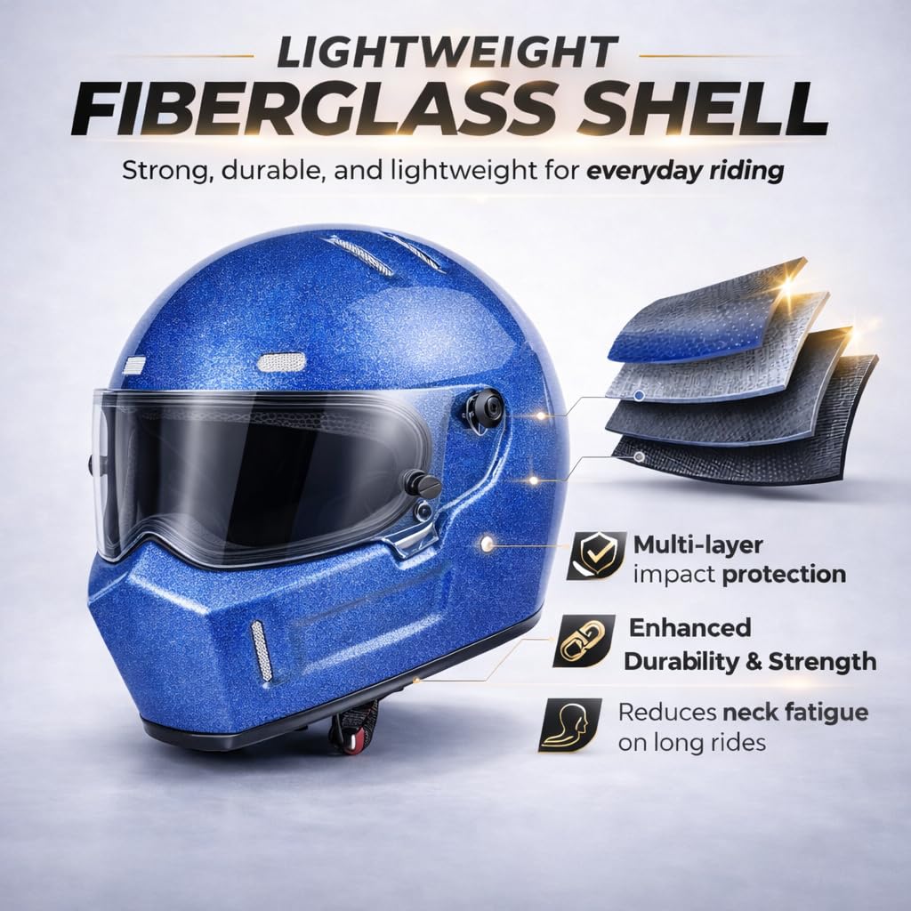DOT Approved Fiberglass Full Face Motorcycle Helmet with Clear Visor D9134