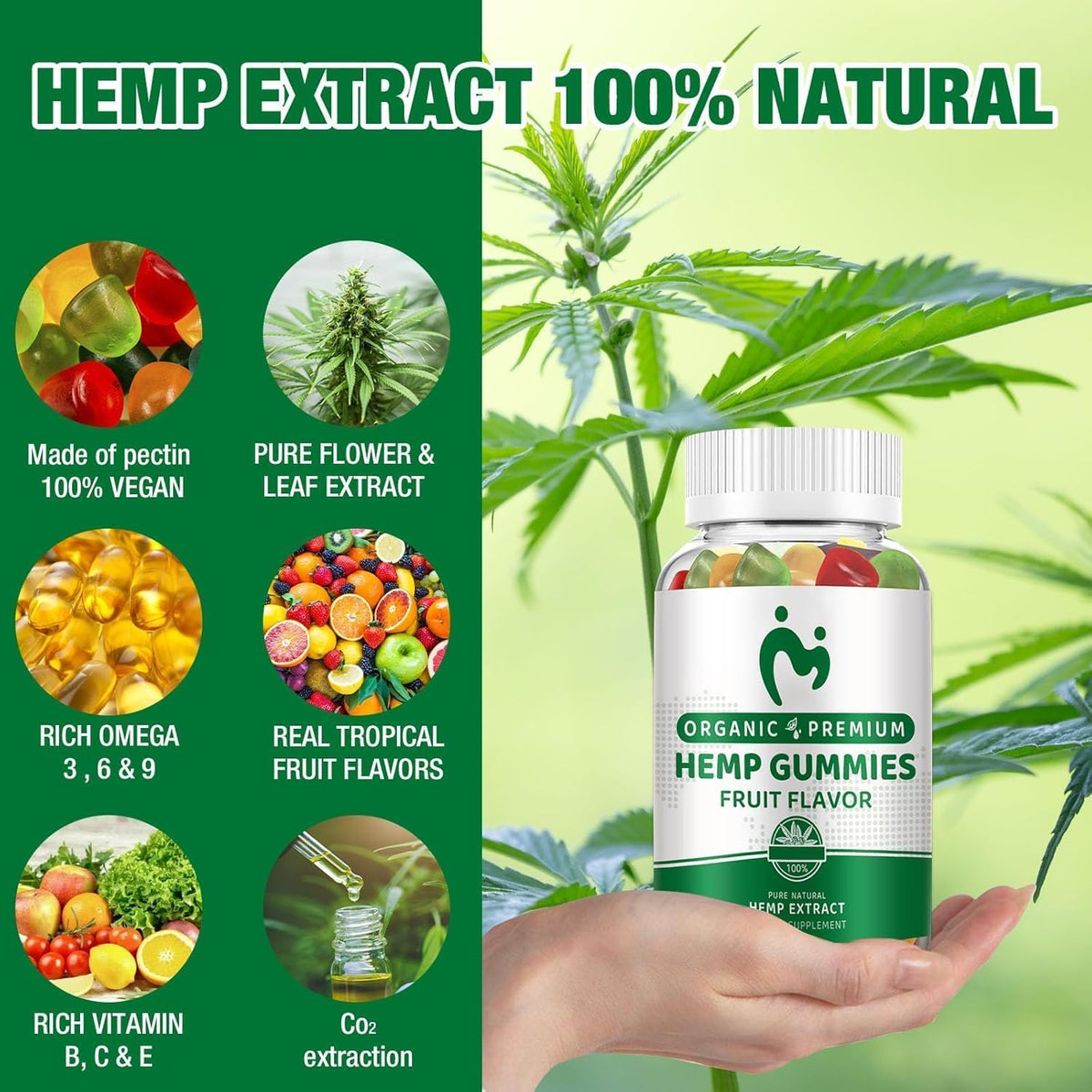 Hemp Gummies Extra Strength Vegan Low Sugar 3 Pack X9504
