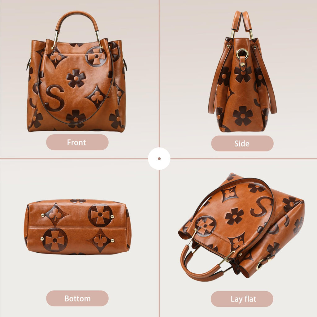 Women Embossed Bucket Bag Shoulder Crossbody Bag 2Pcs Set D1281