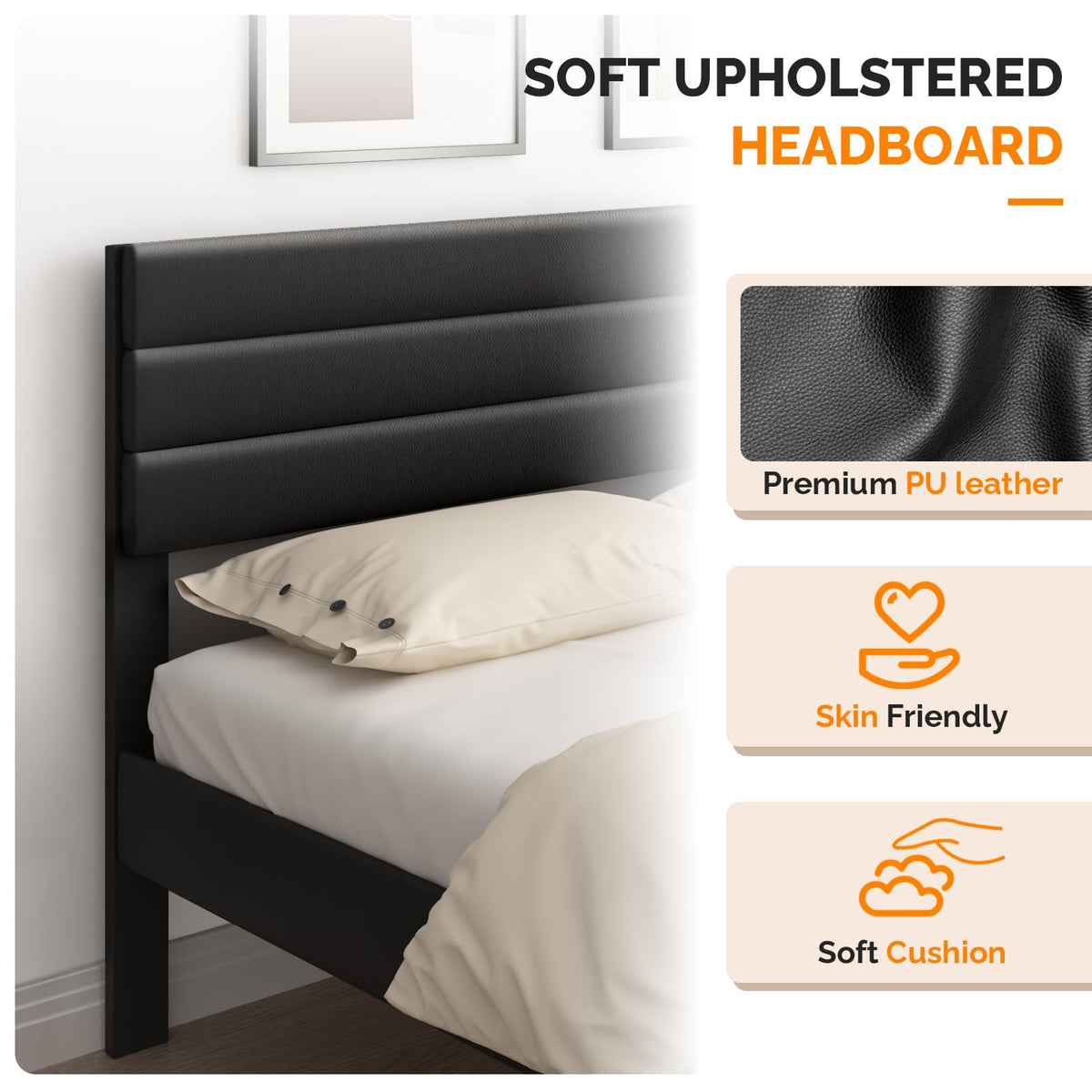 Full Faux Leather Upholstered Platform Bed Frame with Adjustable Headboard L45377