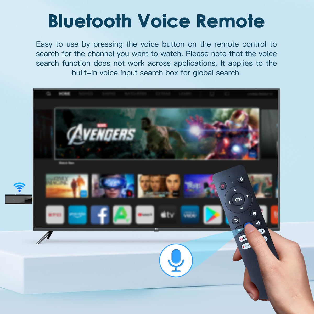 Android TV Stick 4K 2GB RAM 16GB ROM H313 CPU Wi-Fi Bluetooth 5.0 HDR10 Voice Remote Control W633927