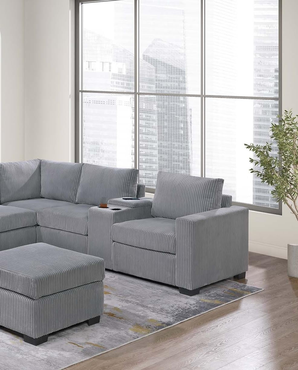 Light Gray 4pc Corduroy Sectional Sofa Set G3401