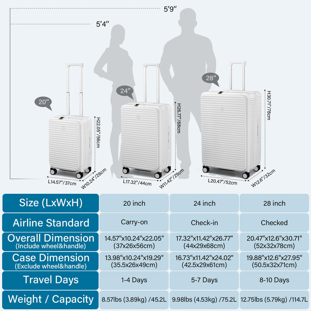 20 Inch White Hard Shell Carry on Luggage with Wheels F4744