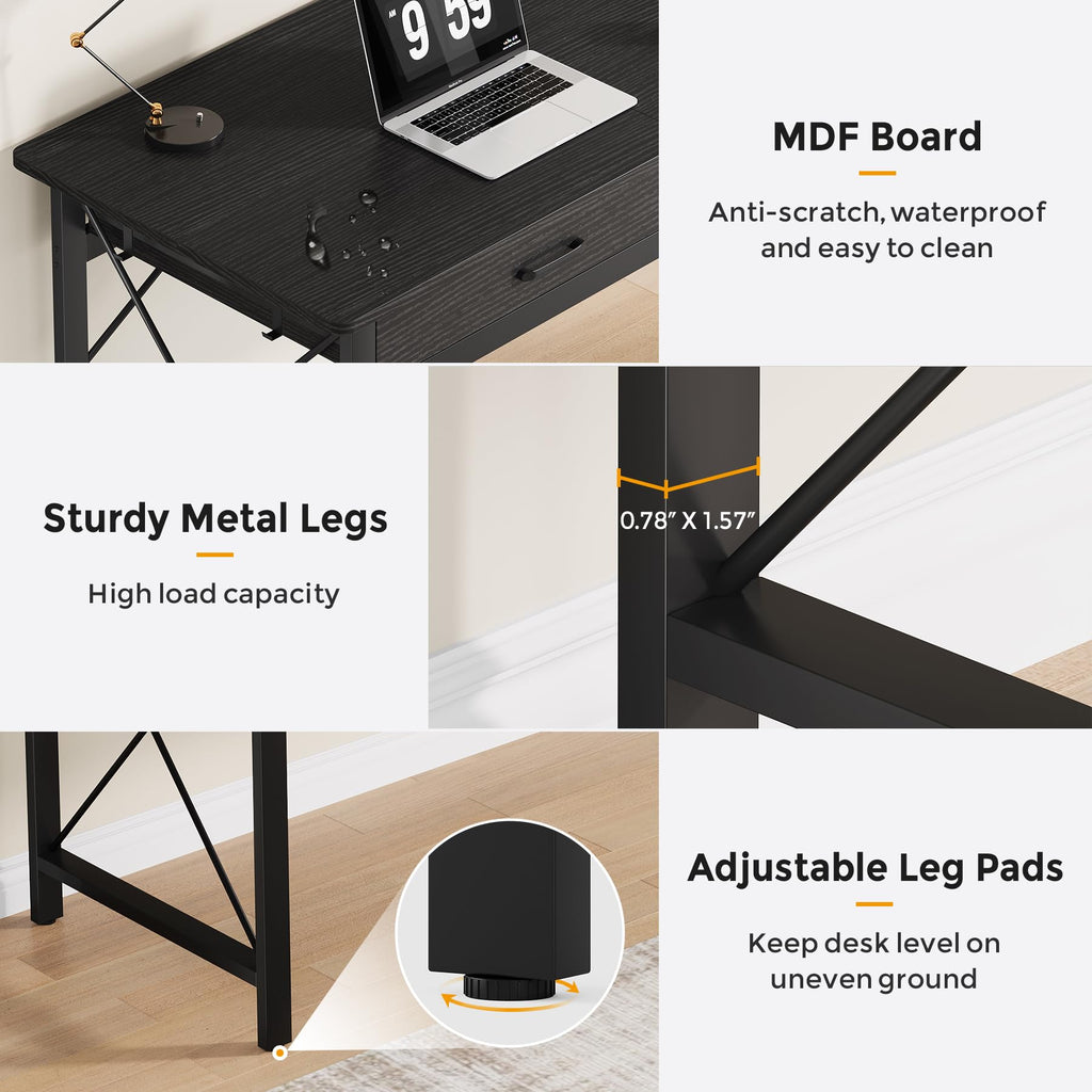 78.7 inch Black Computer Desk with 3 Drawers M6577