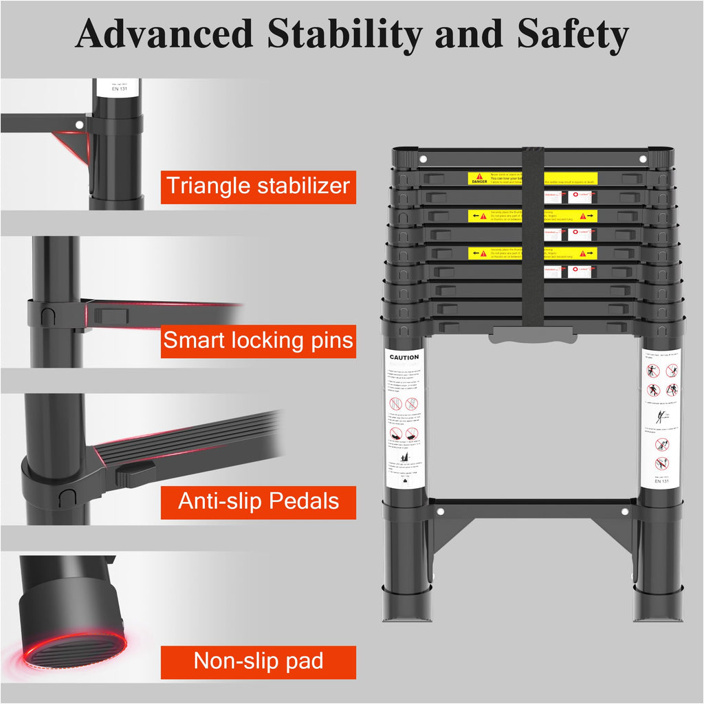 10.5 FT Aluminum Telescoping Ladder 330 Lbs U4616