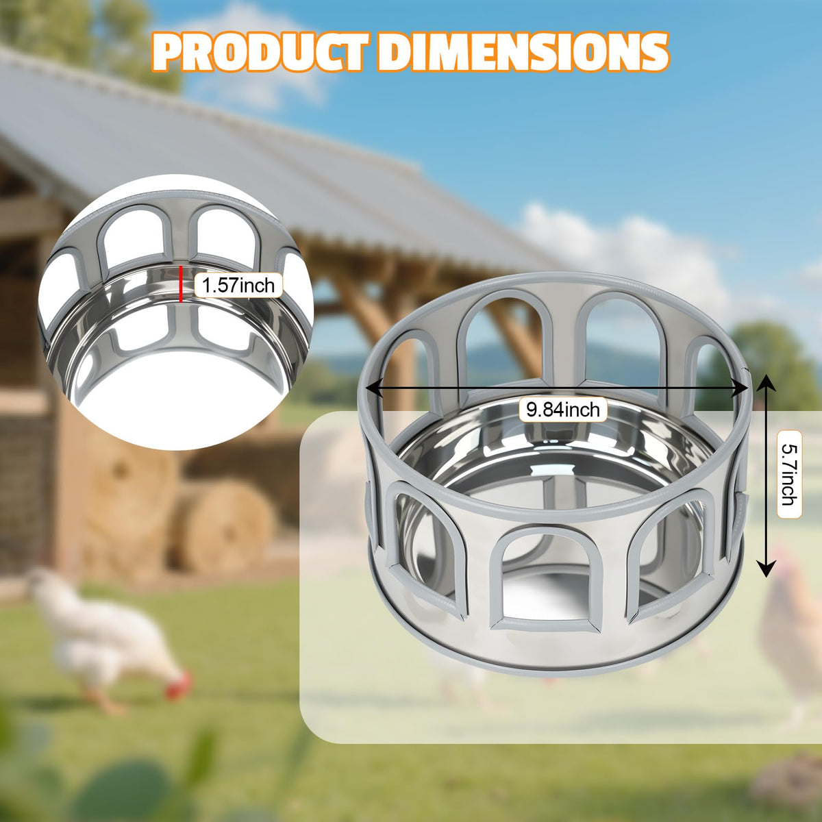 5 Gallon Stainless Steel Poultry Waterer Base with 9 Guarded Drinking Ports D6054