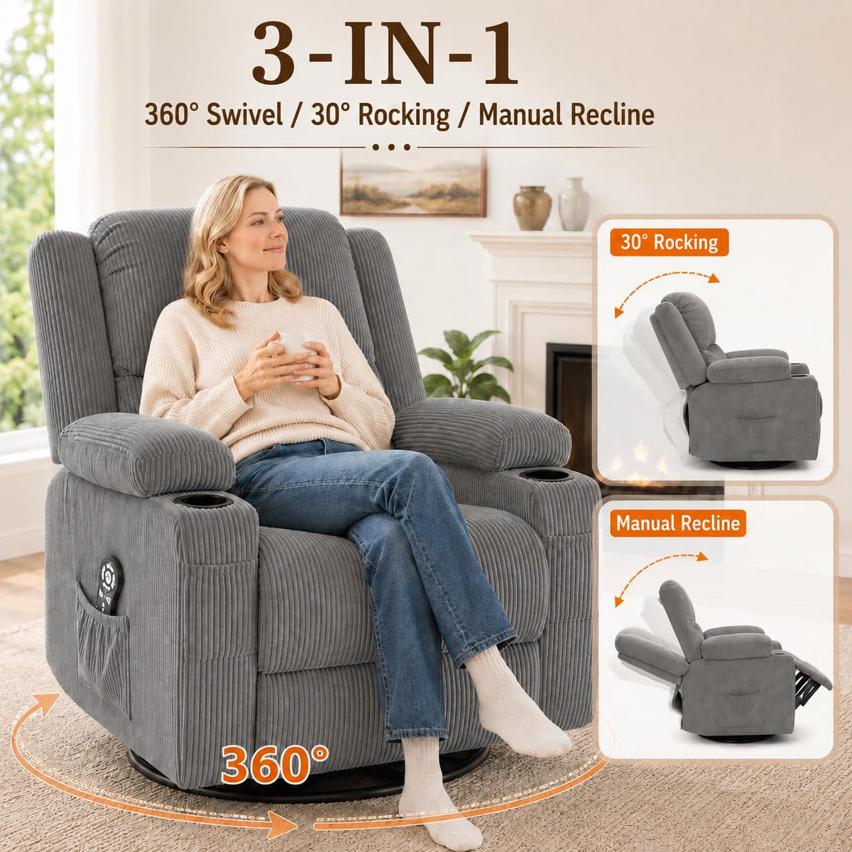 Grey Swivel Rocker Recliner P72477