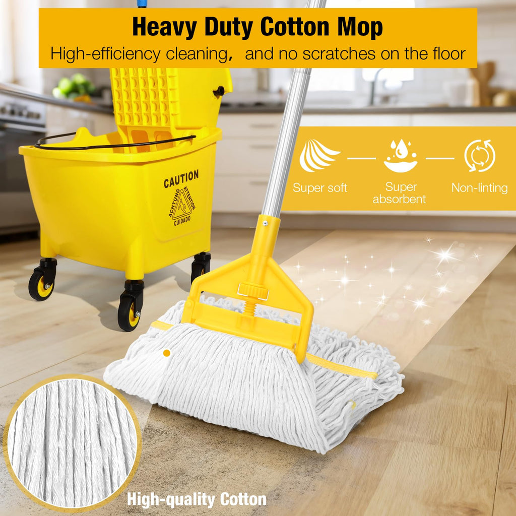 Yellow 35Qt Mop Bucket with Side Press Wringer on Wheels L383838